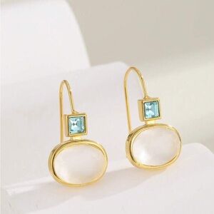 Gold and Blue Rhinestone Stone Earrings